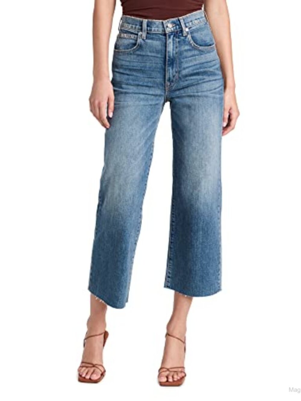 High Rise Cropped Denim Jeans Distressed 5-Pocket Cotton Elastane